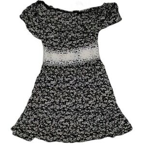 Rue21 Floral‎ Mini Dress Off Shoulder Lace Trim Black XS